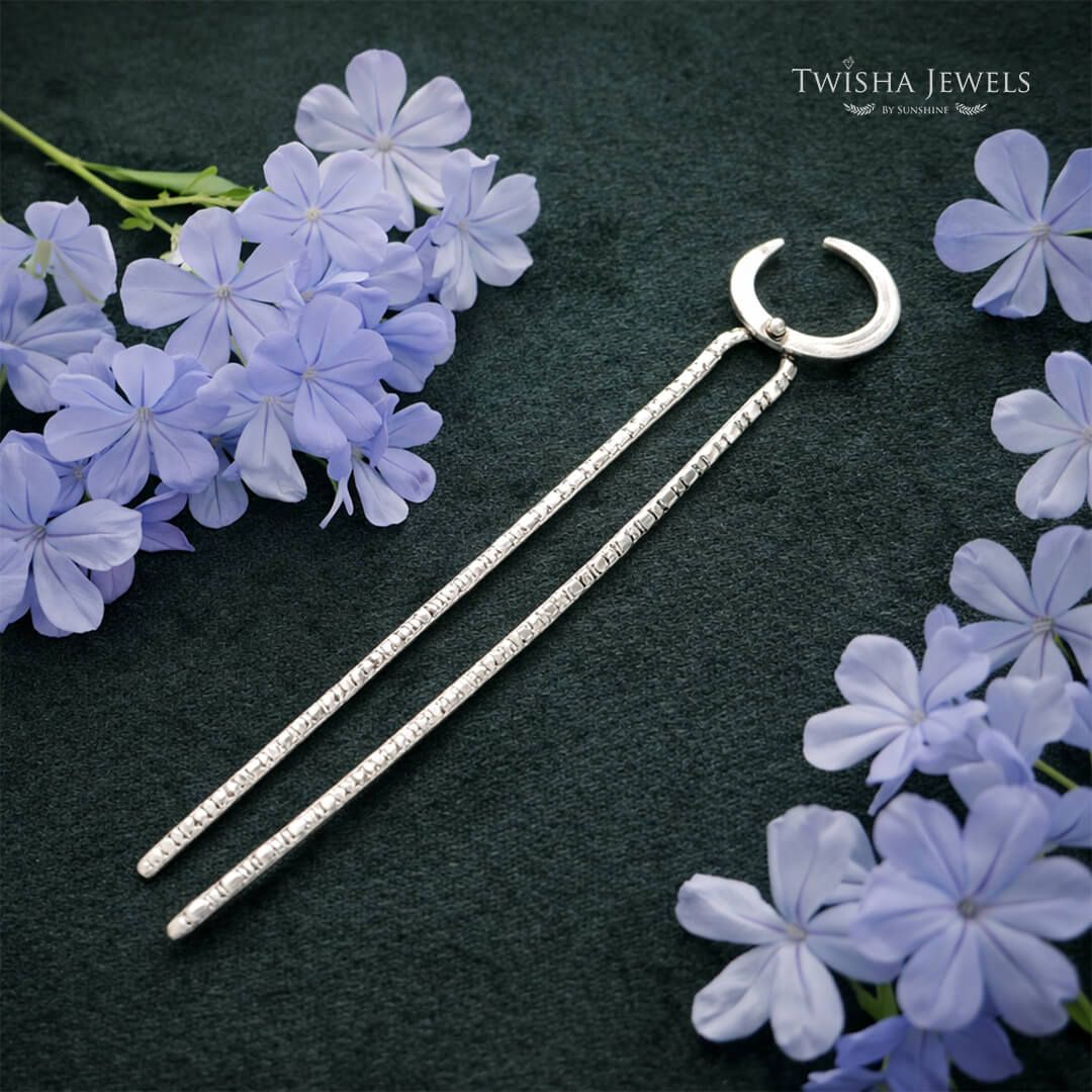 Crescent Moon 925 Silver Hairpin – Elegant Bun Styling Accessory