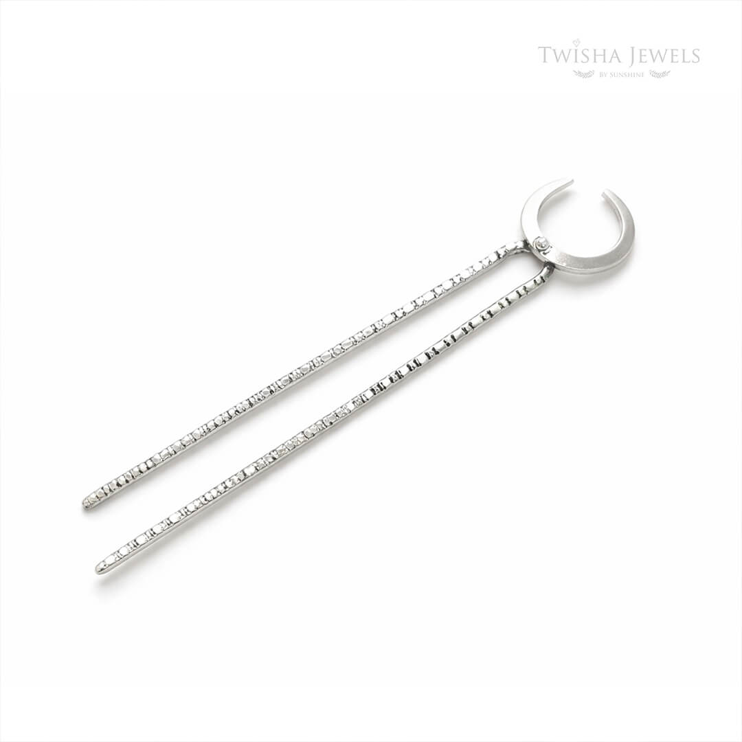 Crescent Moon 925 Silver Hairpin – Elegant Bun Styling Accessory