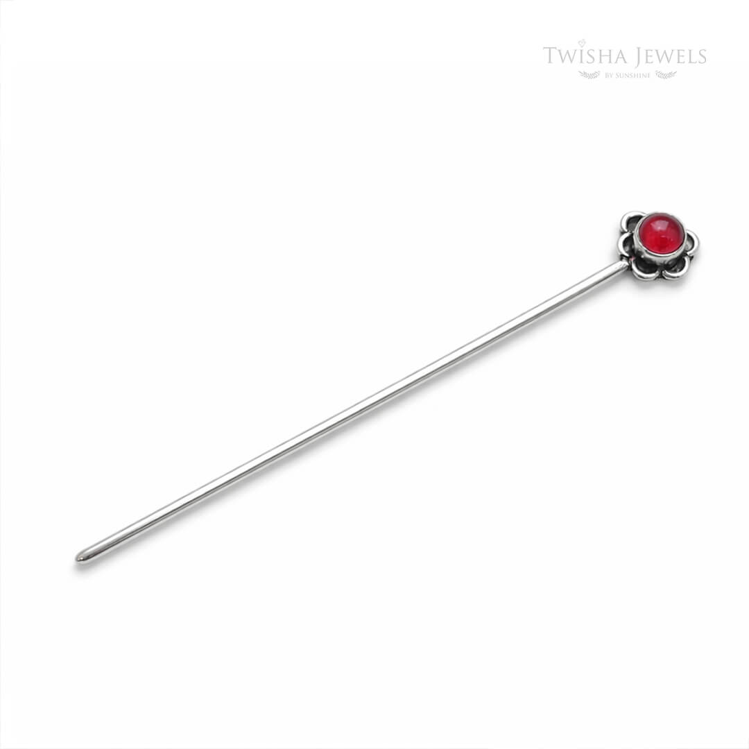 Royal Ruby Silver Bun Stick