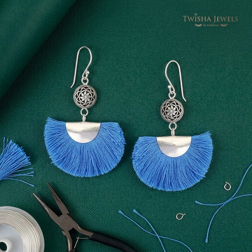 925 Silver Charm Tassel Earrings
