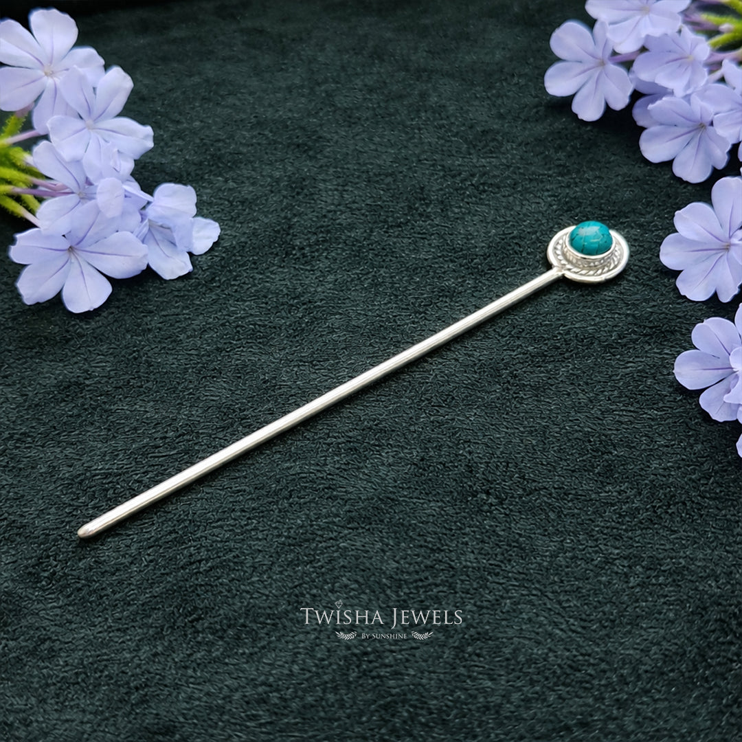 Turquoise Aura Silver Hairpin