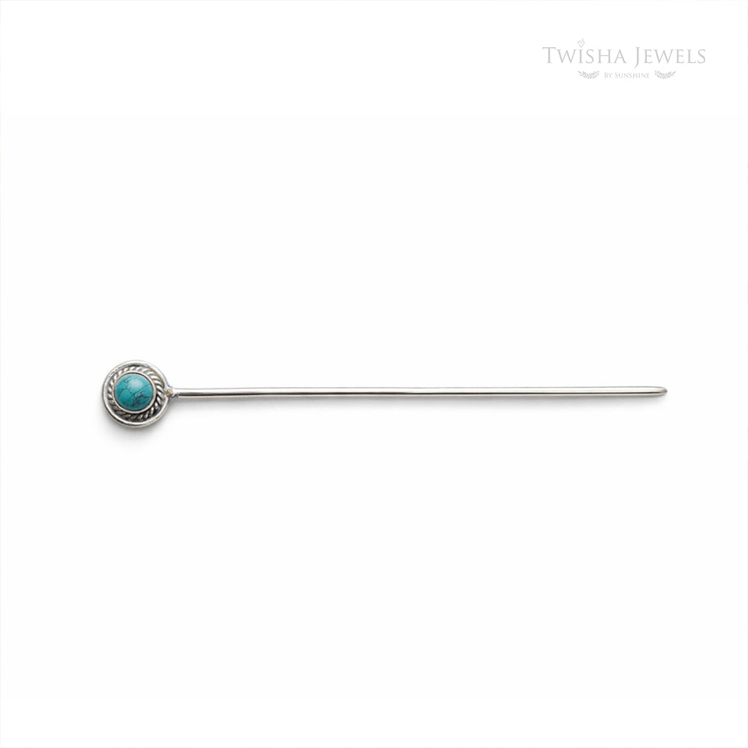 Turquoise Aura Silver Hairpin