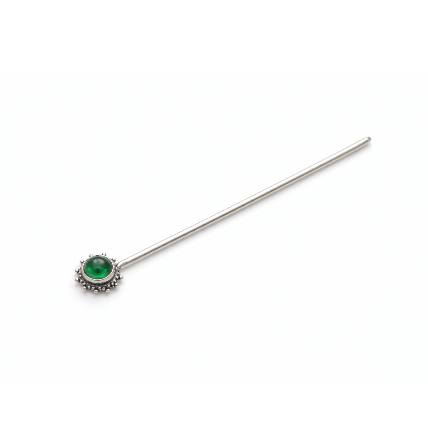 Green Emerald Silver Bun Stick
