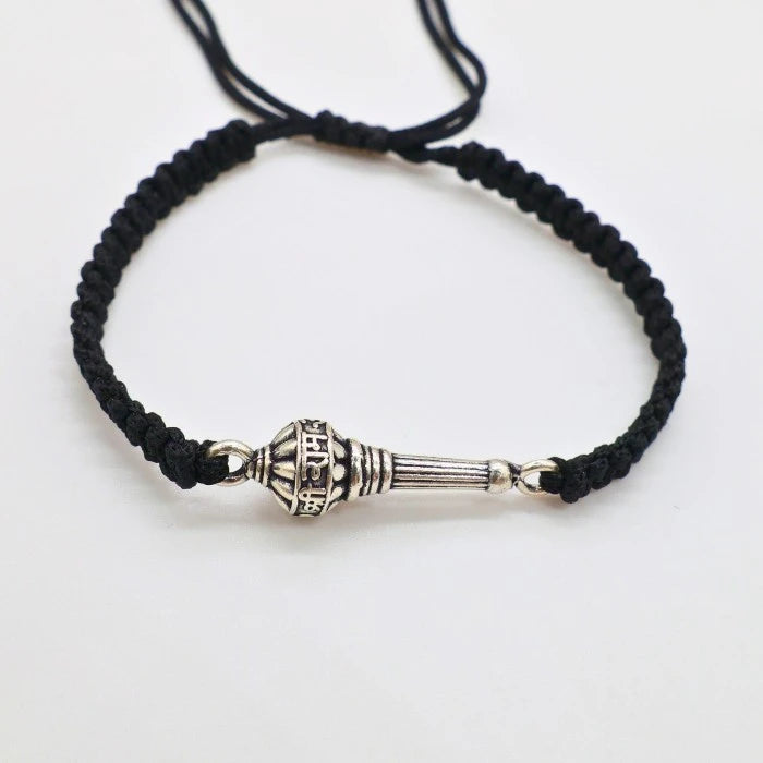 Hanuman Gada Bracelet with Free Pocket Hanuman Chalisa | 925 Silver Kavach for Men, Women & Kids | Adjustable Thread