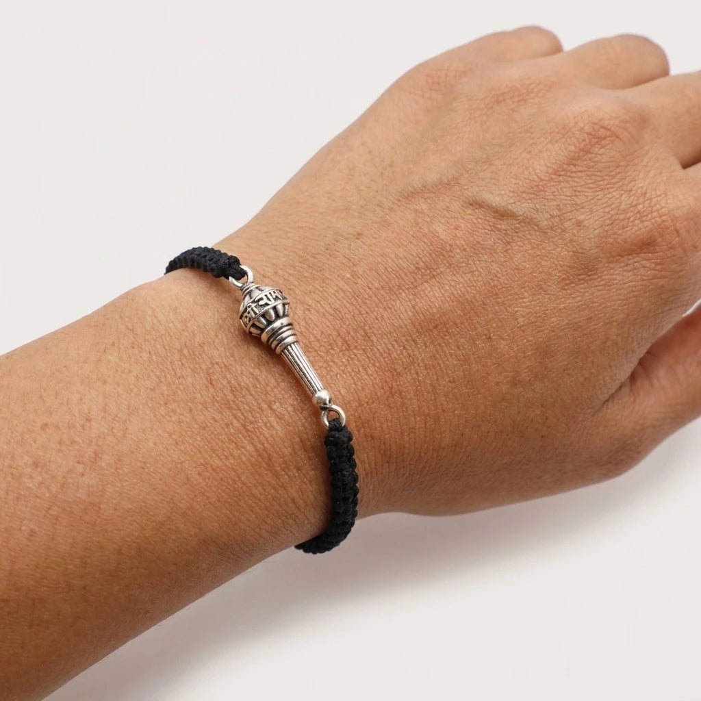 Hanuman Gada Bracelet with Free Pocket Hanuman Chalisa | 925 Silver Kavach for Men, Women & Kids | Adjustable Thread