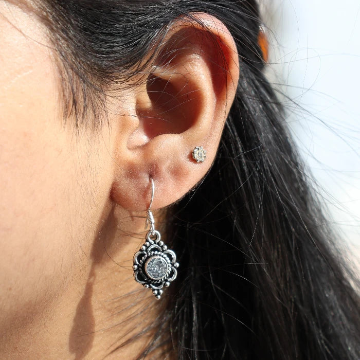 Ruby Glow Silver Dangling Earrings