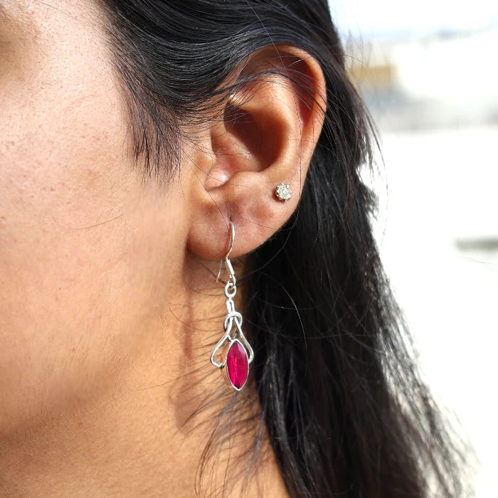 Classic Silver Red Drop Earrings