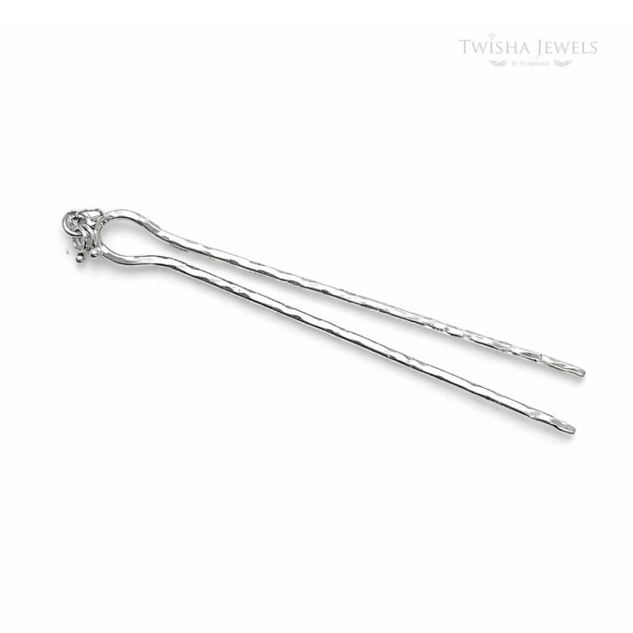 Silver hairpin on a white background with 'Twisha Jewels' branding.