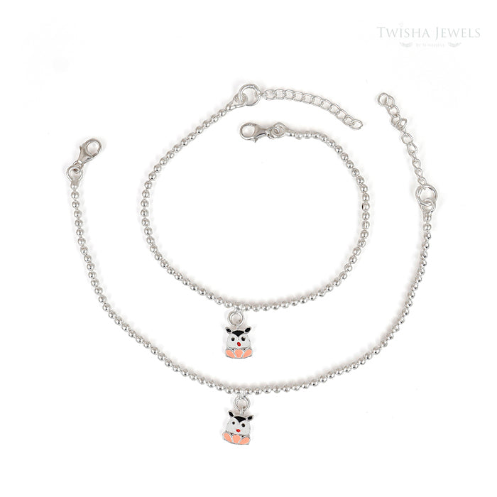 Playful Cartoon Silver Anklet