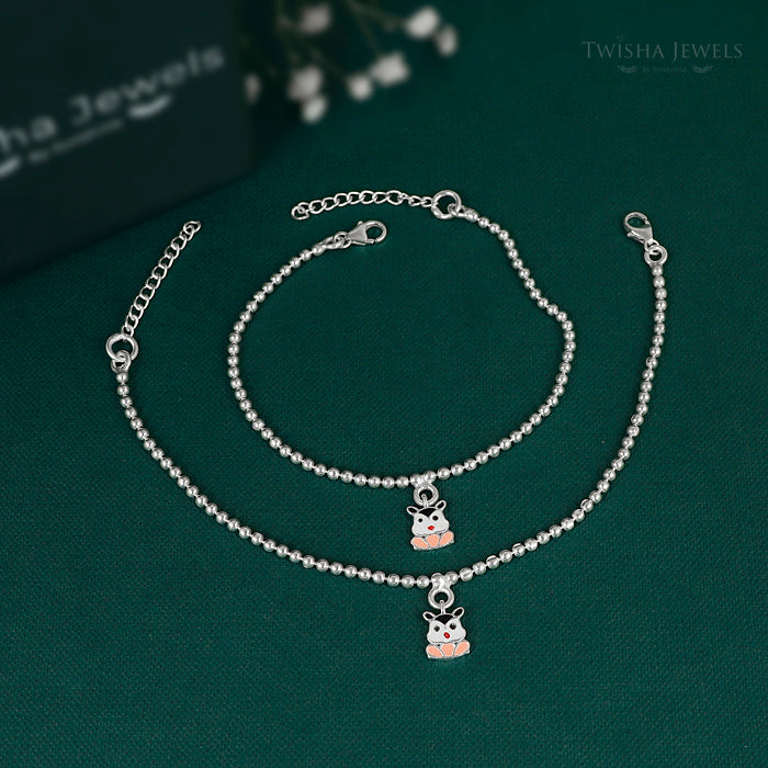 Playful Cartoon Silver Anklet