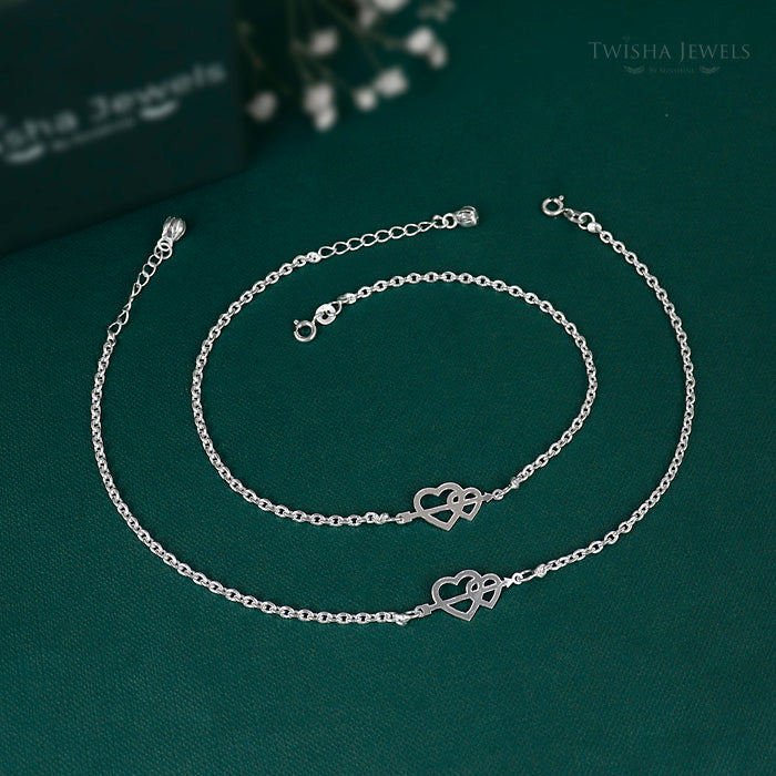 Pure Silver Heart Charm Anklet