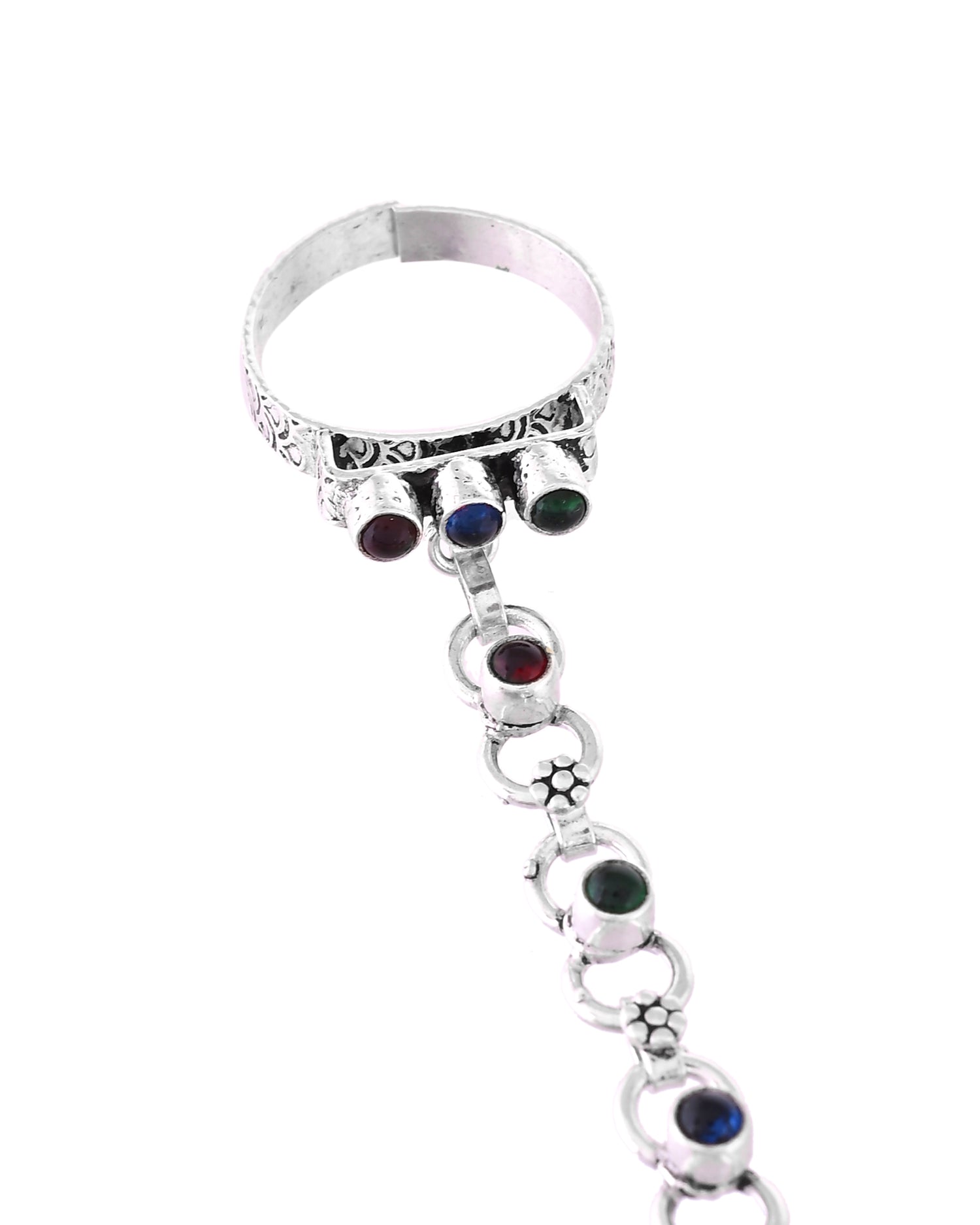 925 Silver Stone Studded Floral Hathphool