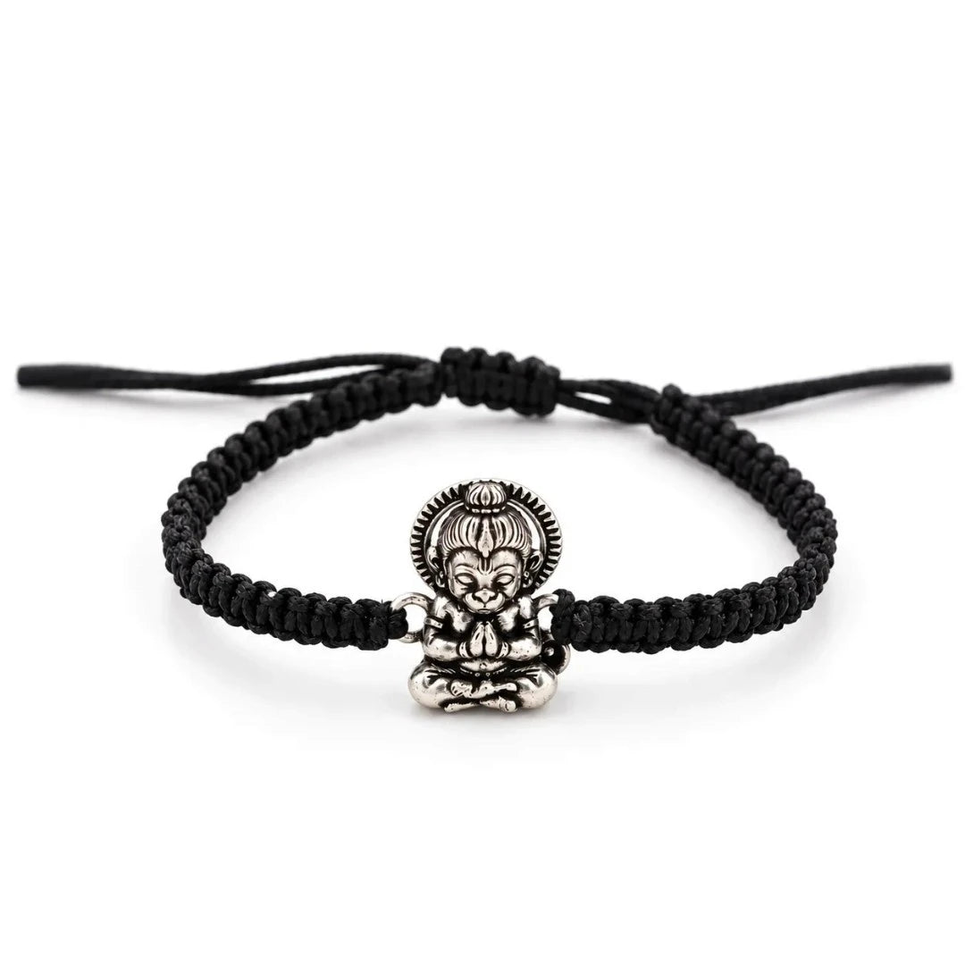 925 Silver Bal Hanuman Bracelet for Kids with Adjustable Black Thread