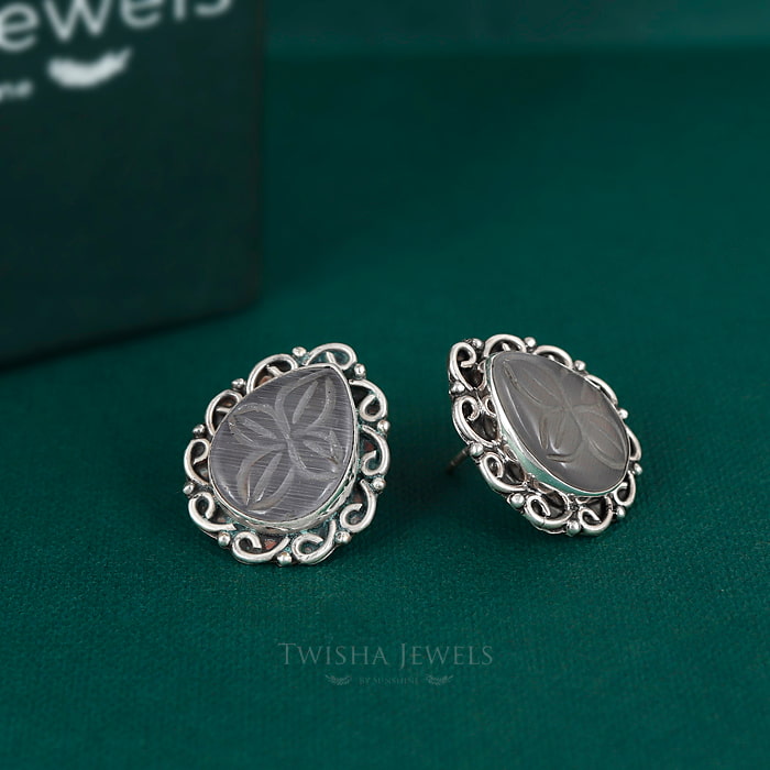 Midnight Petal Silver Earrings