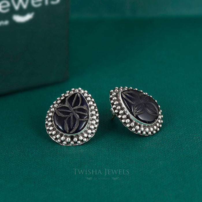 Black Aura Silver Studs