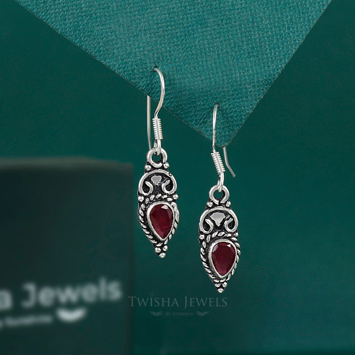 Wine Petal Silver Earrings