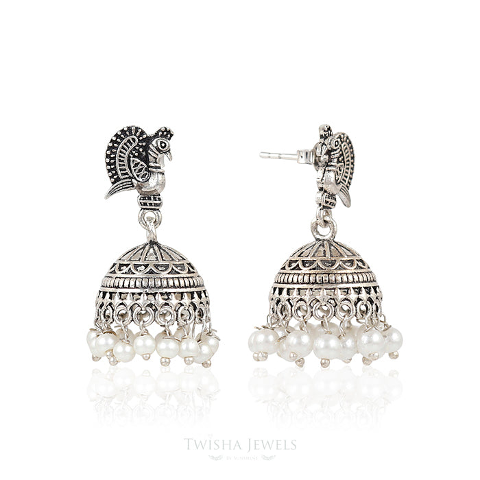 Morini Pearl Silver Jhumka