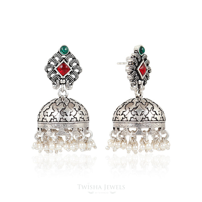 Mayur Pearl Silver Jhumka