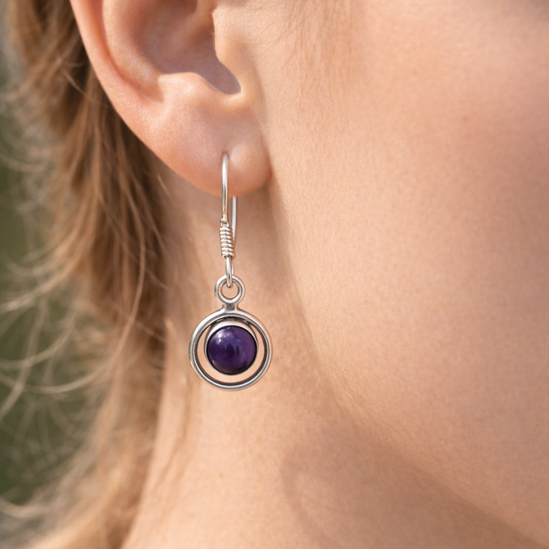 Silver Amethyst Drop Earrings