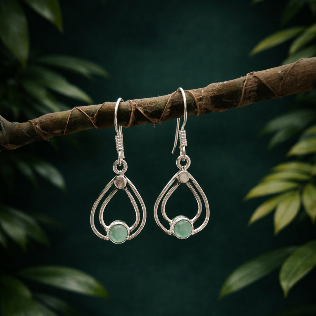 Elegant Silver Green Earrings