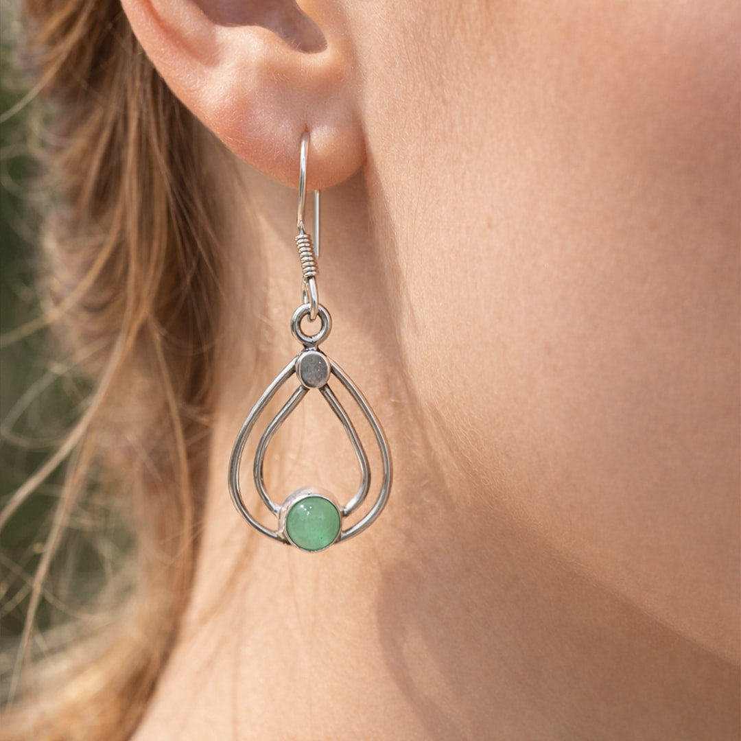 Elegant Silver Green Earrings