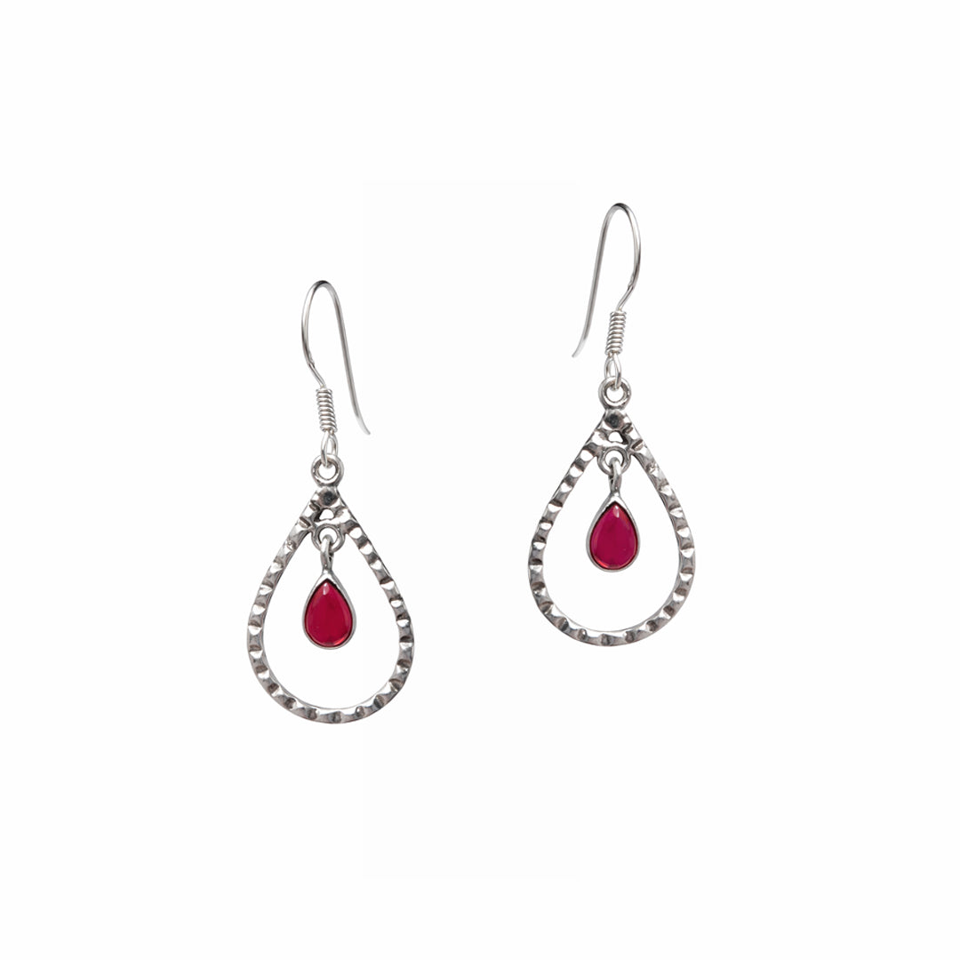 Silver Teardrop Ruby Earrings