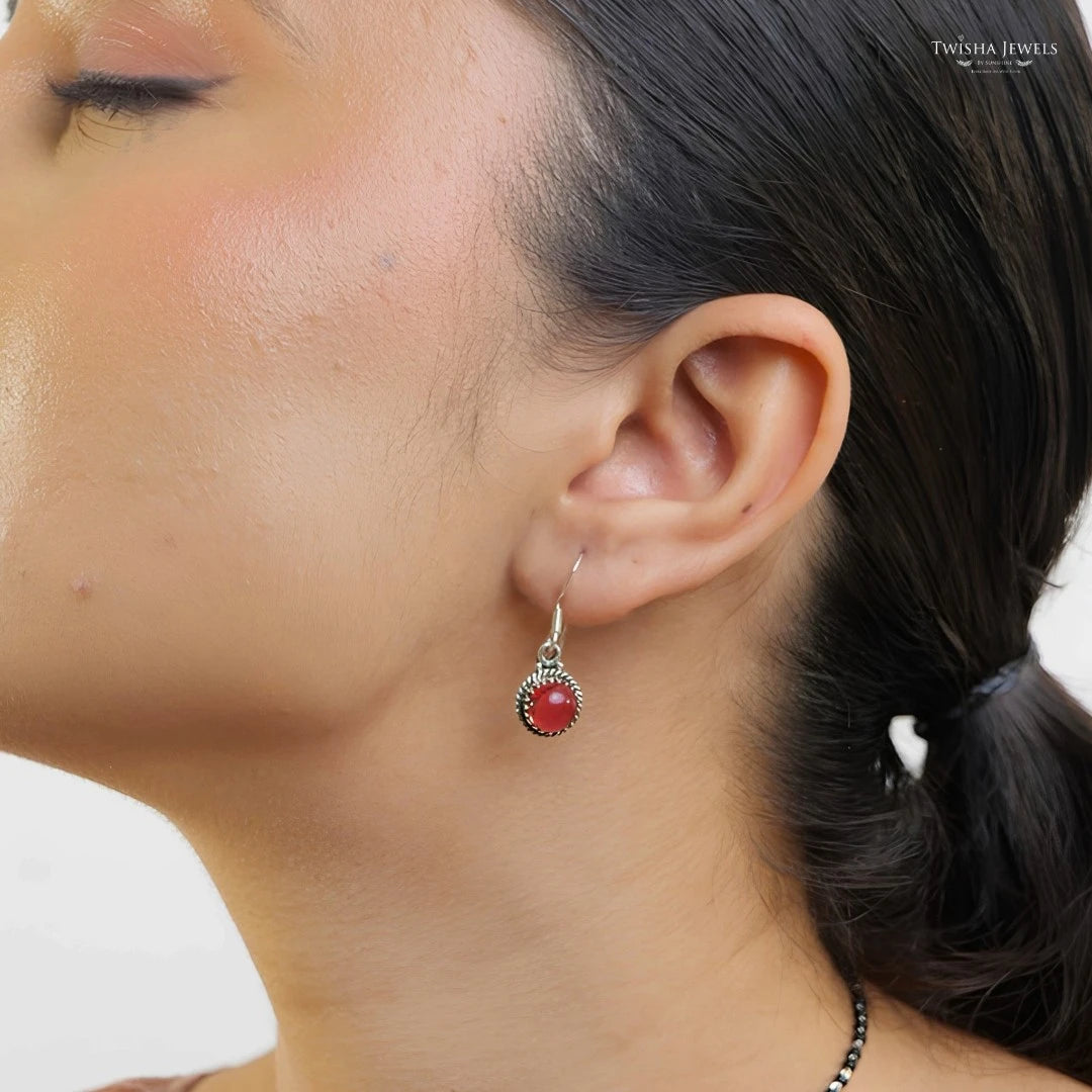 925 Silver Minimal Cherry Drop Earrings for Women | Elegant Stone Earrings