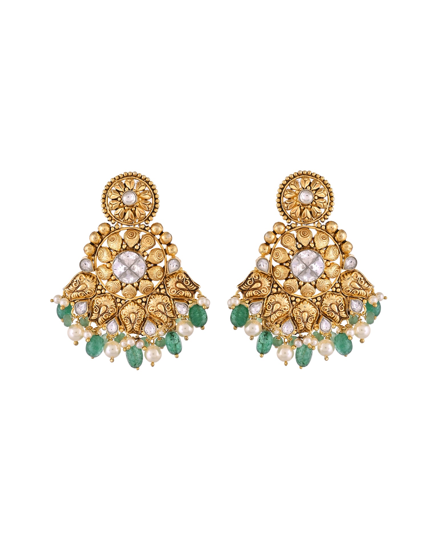Emerald Rajwada Kundan Silver Haar