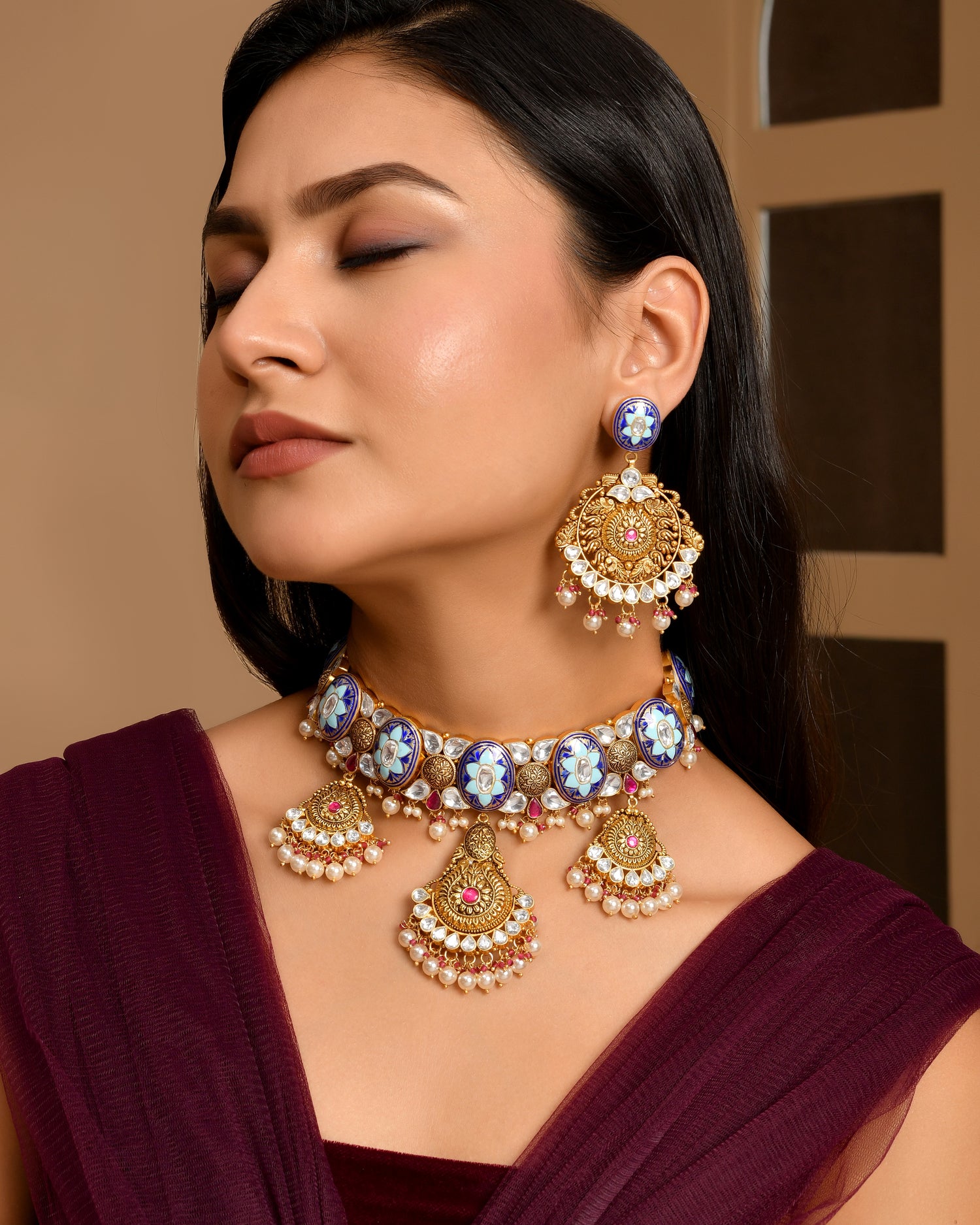 Blue Meenakari Royal Choker