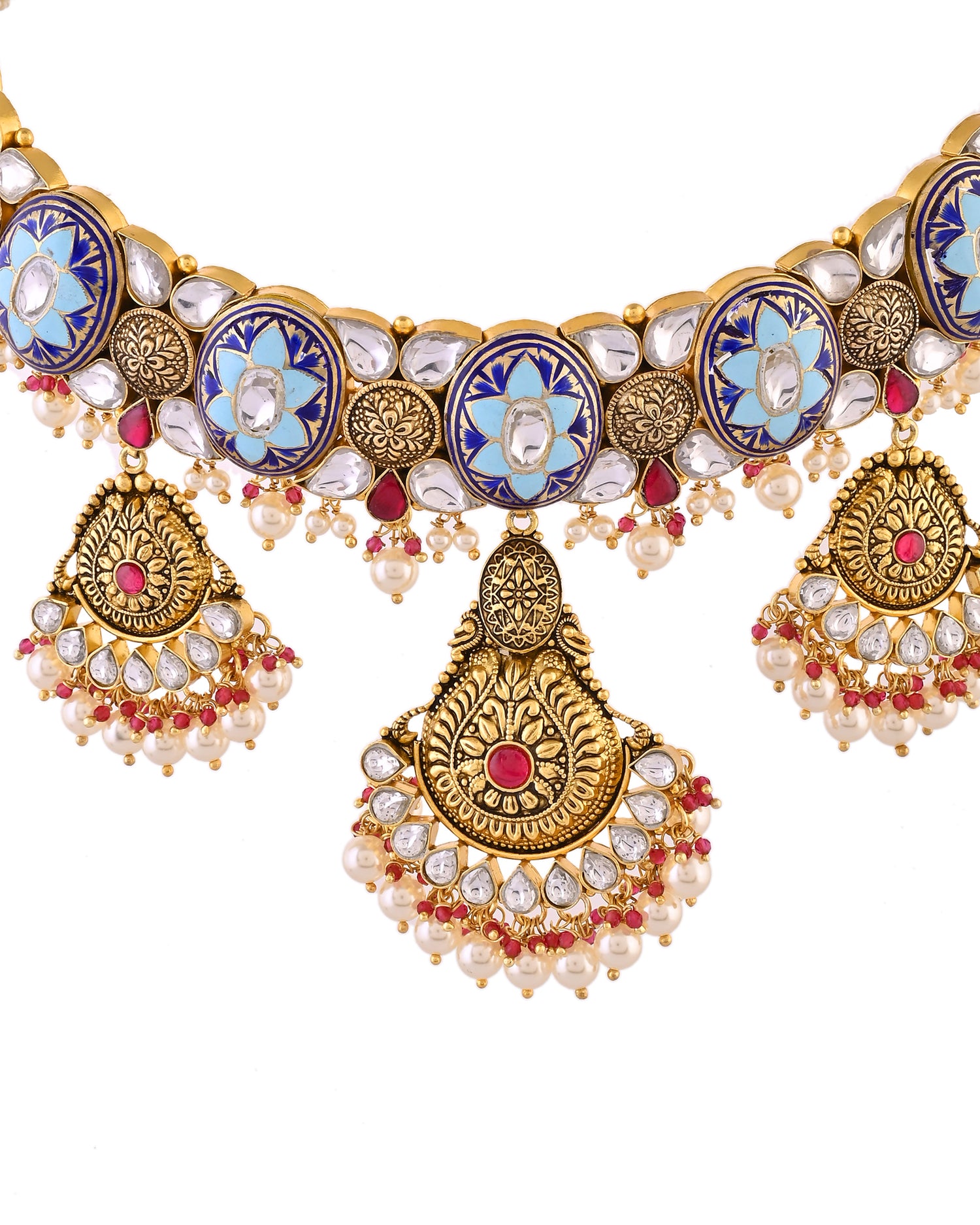 Blue Meenakari Royal Silver Choker