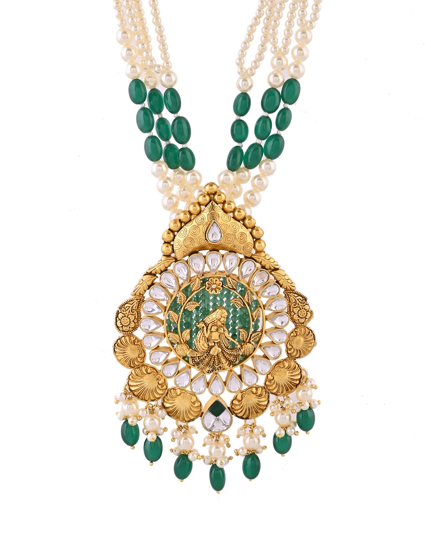 Rajwada Goddess Pearl Mala Silver Necklace