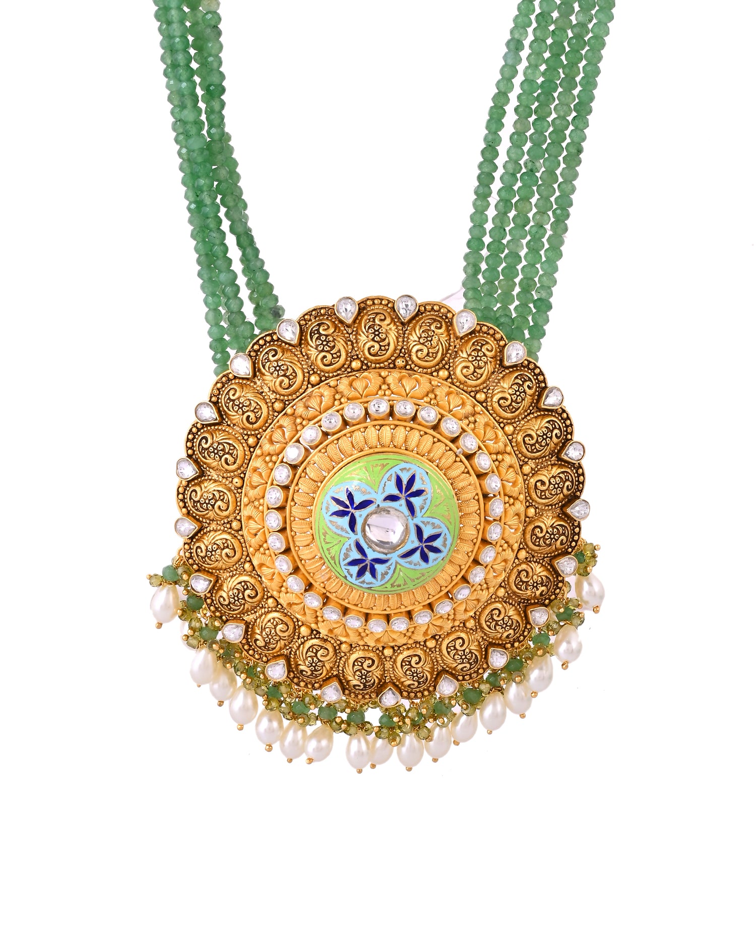 Rajwada Green Radiance Silver Necklace