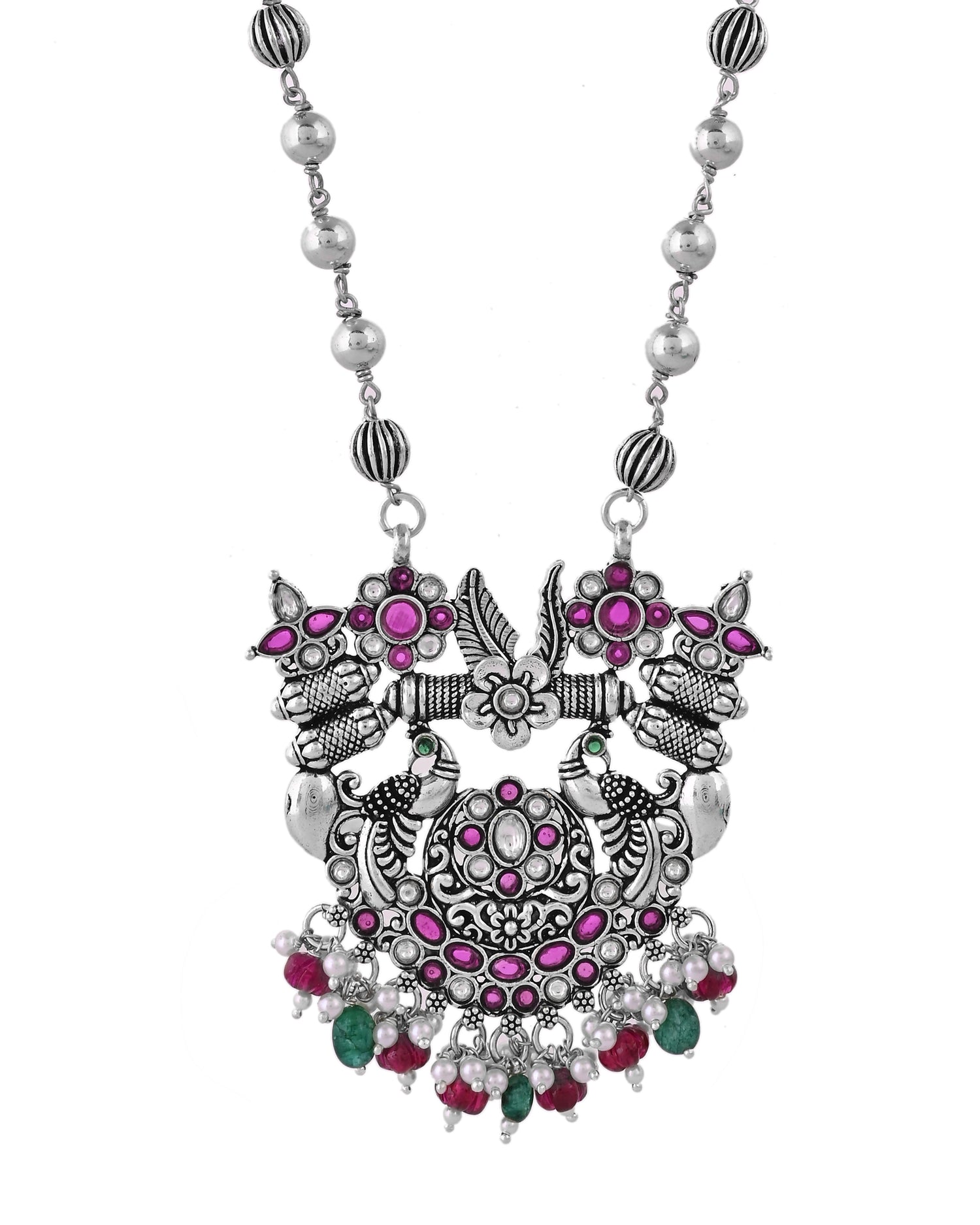 Rajwada Peacock Grandeur 925 Silver Necklace