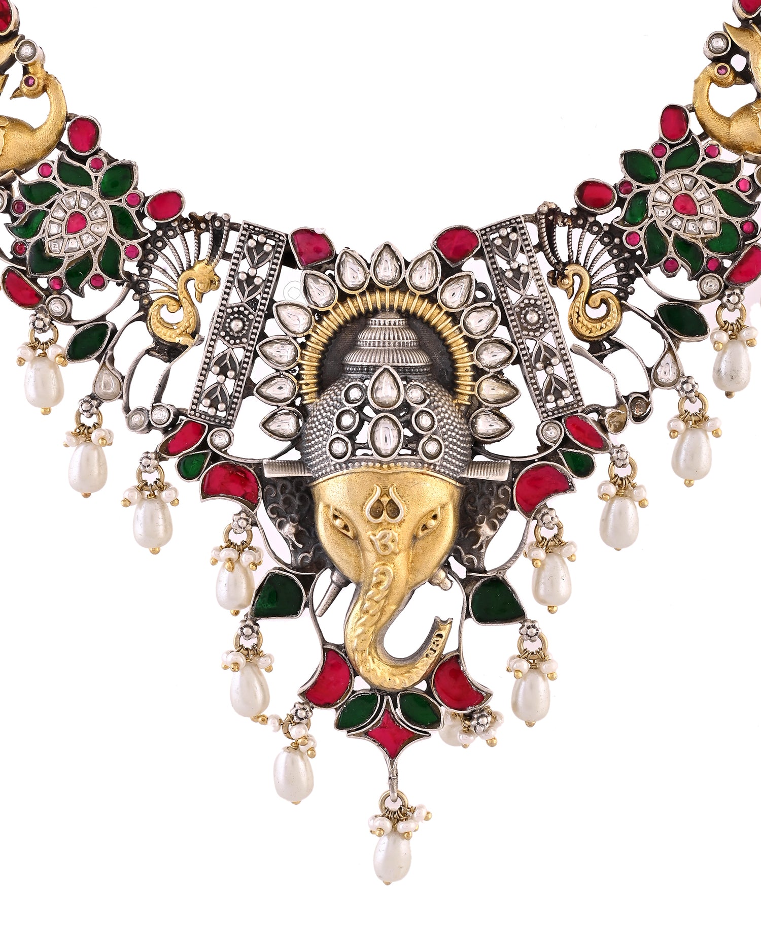 Majestic Rajwada Ganesha Silver Necklace