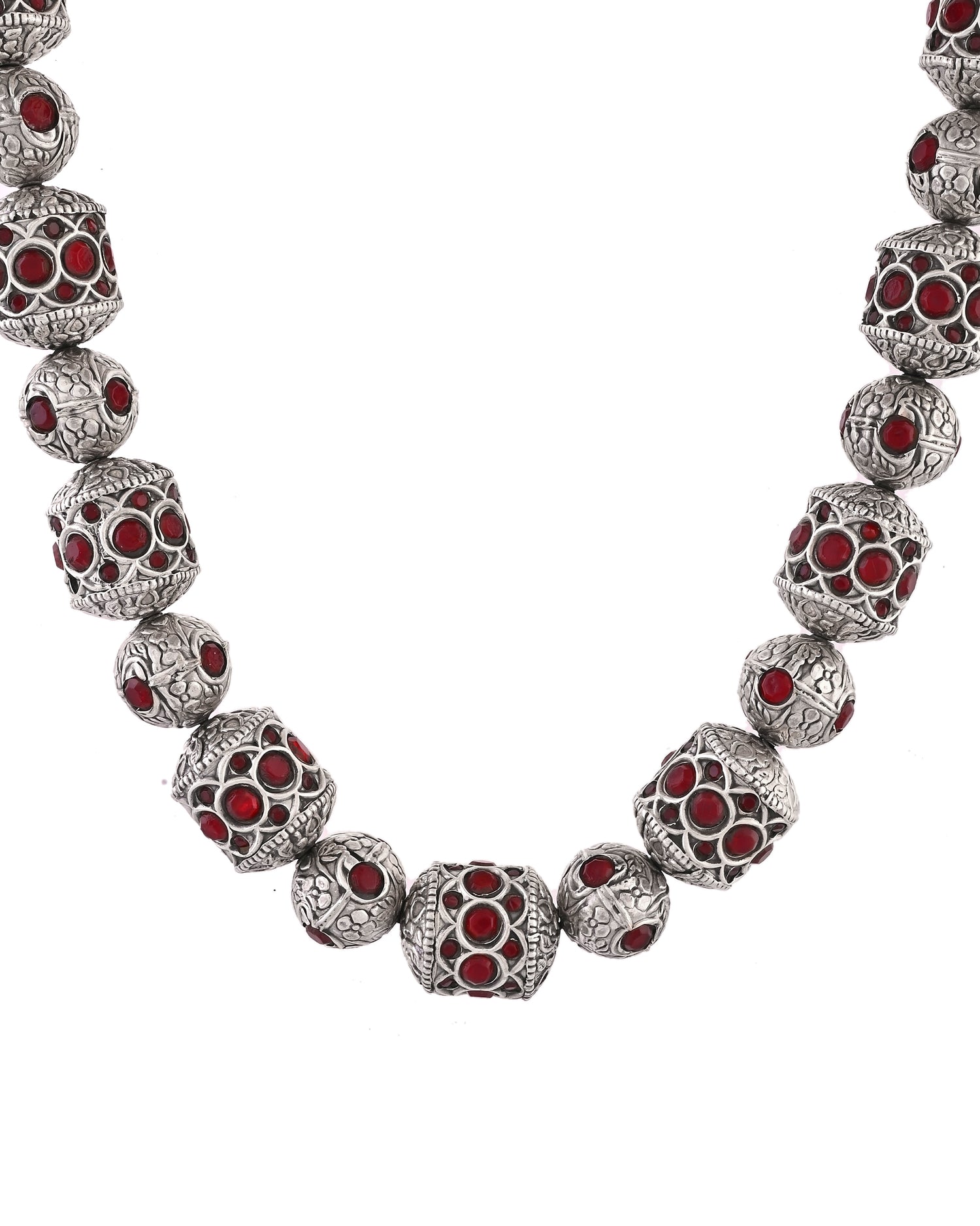 925 Silver Antique Rajwada Ball Necklace