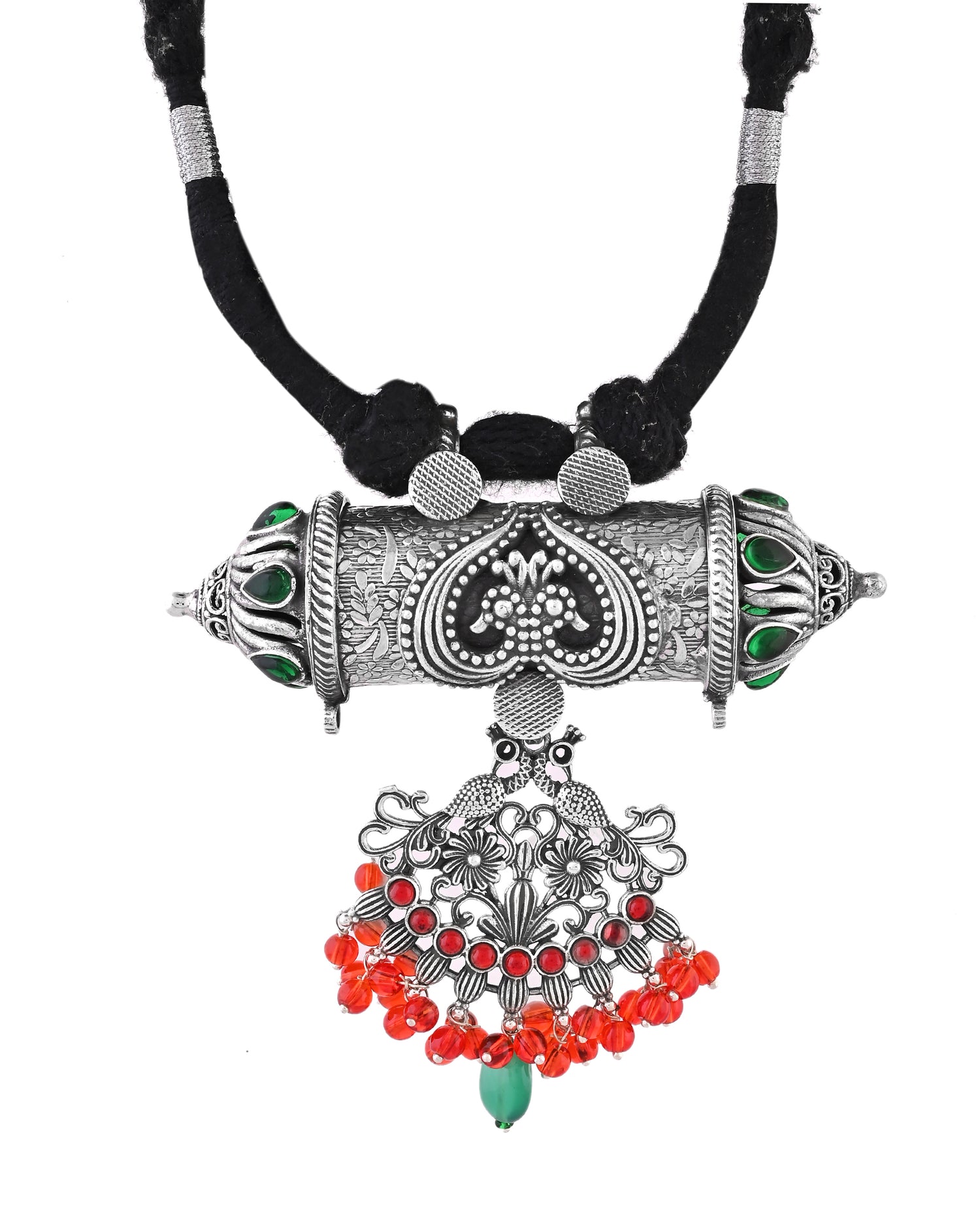 Tribal Ghungroo Taveez Silver Necklace