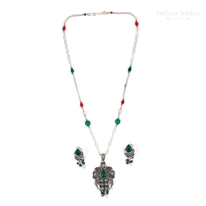 Emerald Heritage Silver Necklace