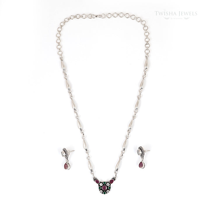 Ruby Veil Silver Necklace Set