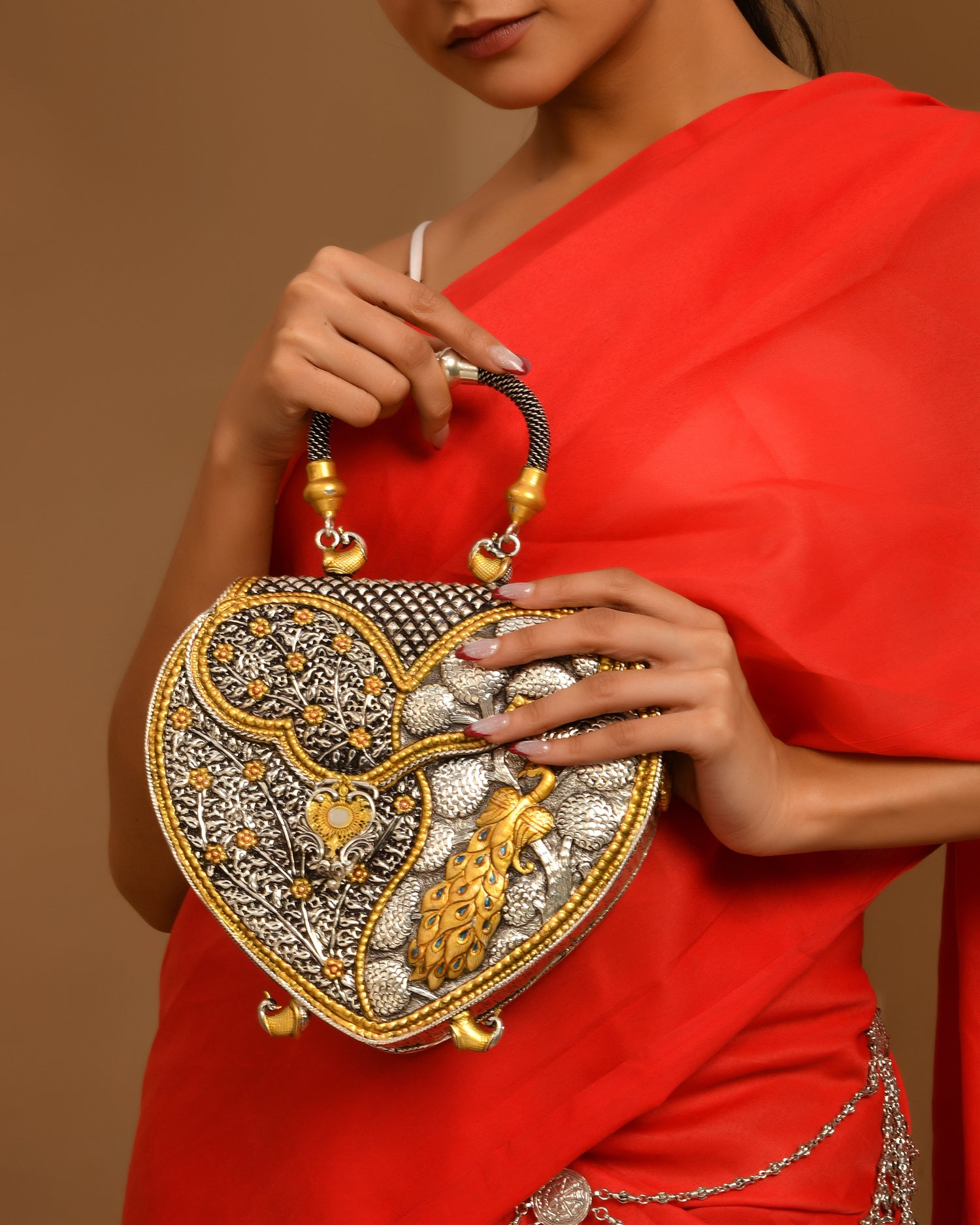 Heart of Peacock 925 Silver Clutch