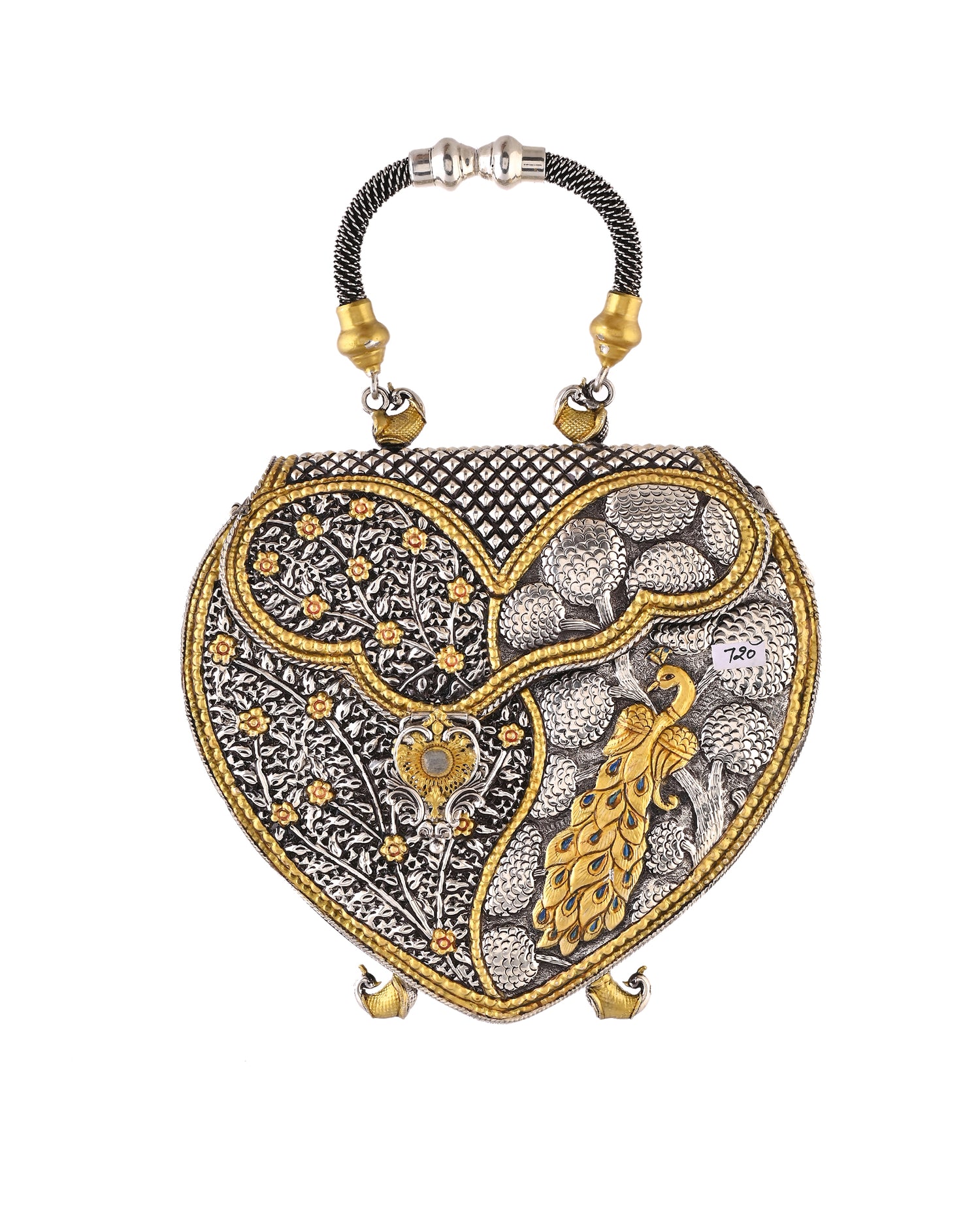 Heart of Peacock Silver Clutch