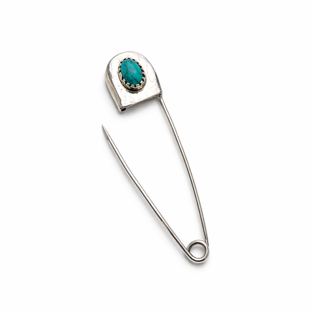 Silver Turquoise Safety Pin