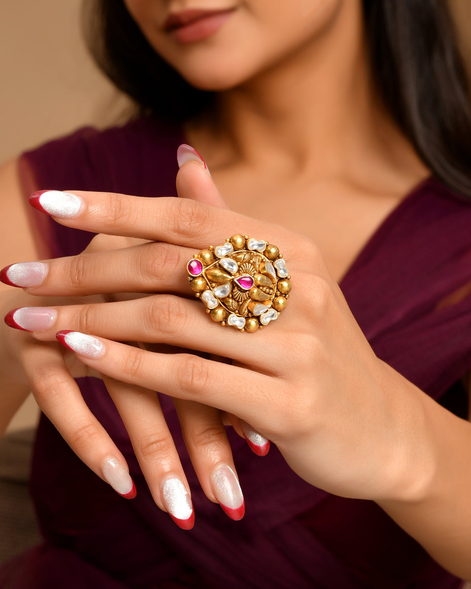 Regal Gulaabi Kundan Ring