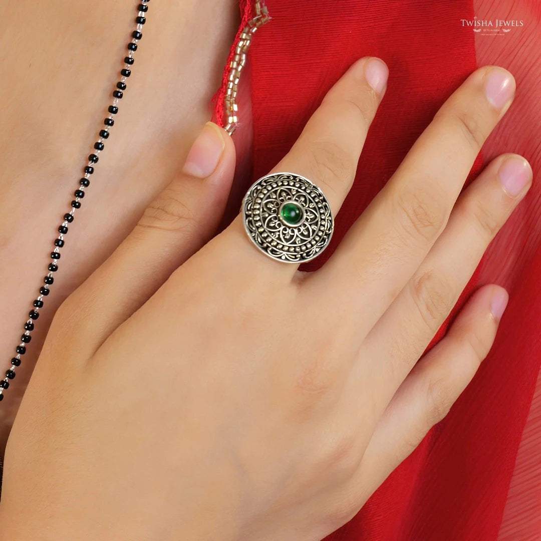 925 Silver Rajkumari Anmol Ring for Women | Royal Elegant Statement Ring