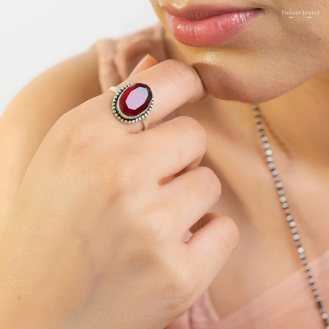 925 Silver Noor Ruby Ring