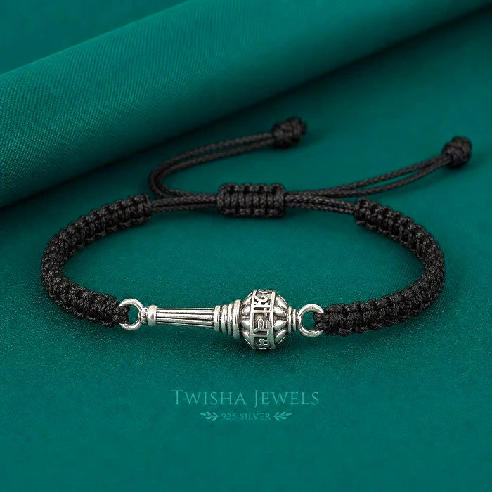 Sacred Hanuman Gada Bracelet – 925 Silver Black Thread Bracelet