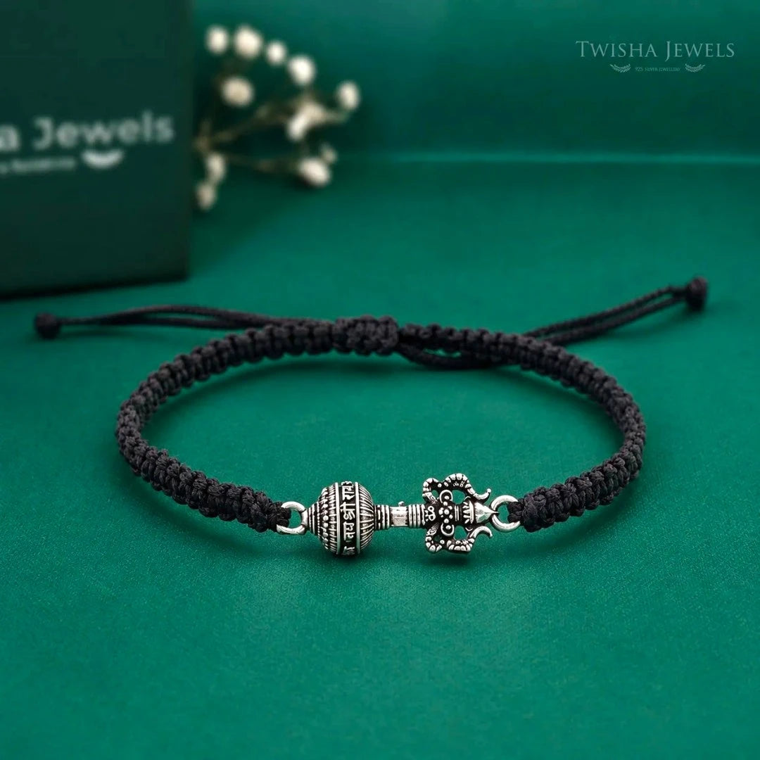 925 Silver Hanuman Gada & Shiva Trishul Kavach Bracelet | Adjustable Bracelet with Free Hanuman Chalisa
