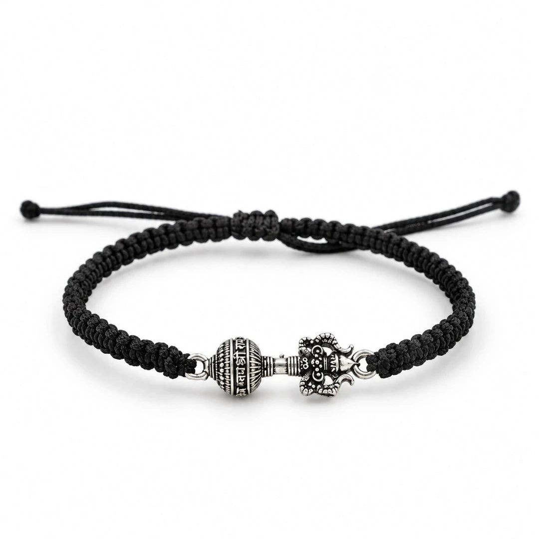 925 Silver Hanuman Gada & Shiva Trishul Kavach Bracelet | Adjustable Bracelet with Free Hanuman Chalisa