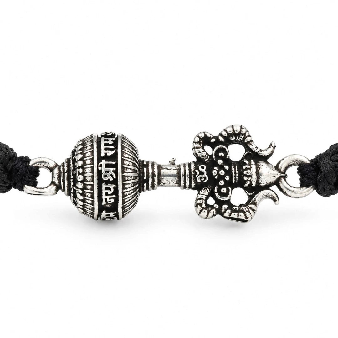 925 Silver Hanuman Gada & Shiva Trishul Kavach Bracelet | Adjustable Bracelet with Free Hanuman Chalisa