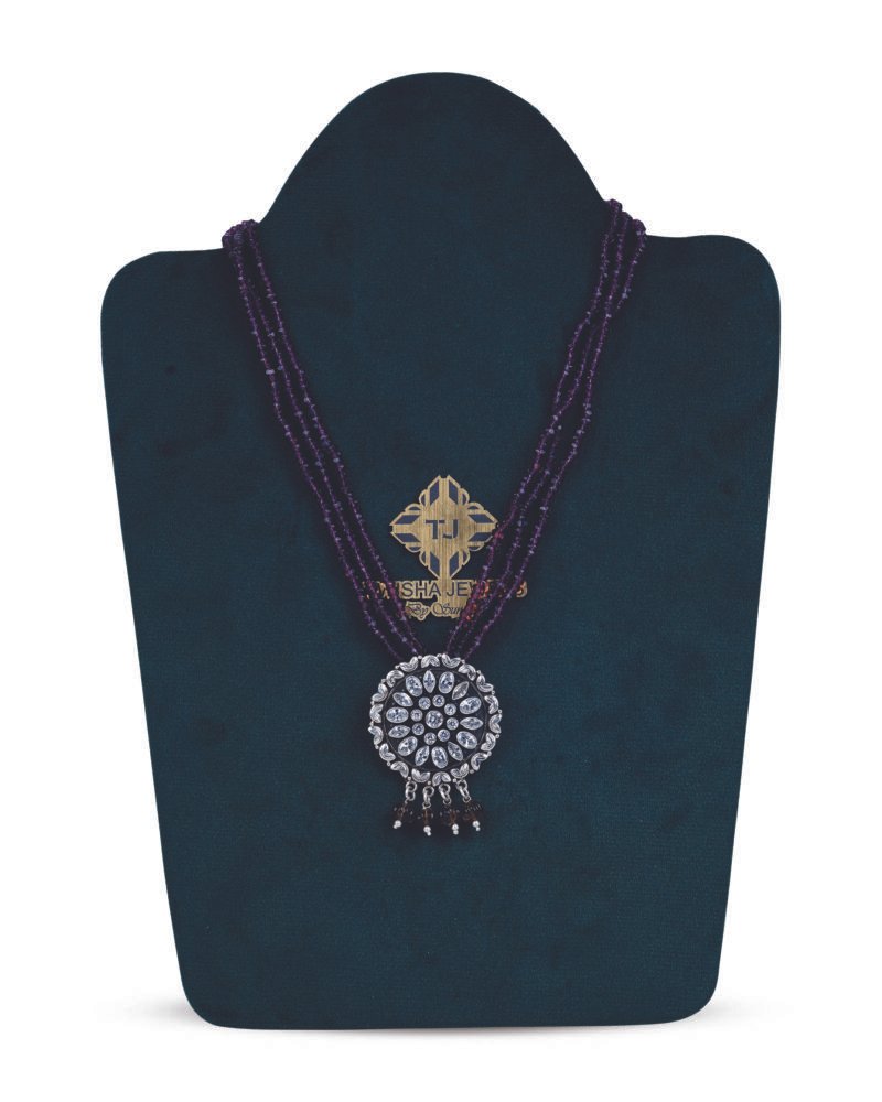 Zirconia Pendant Garnet Beads Necklace