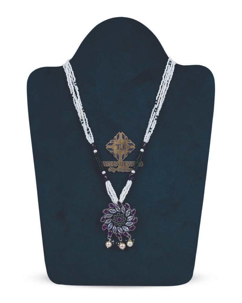 Ruby White Flower Stone Necklace
